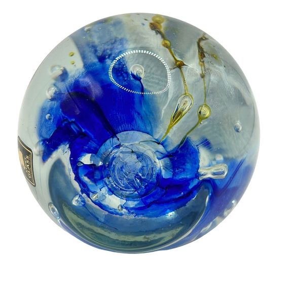 Kerry Glass Made in Ireland Paperweight 3 1/2'' Blue White Yellow Vintage - Picture 5 of 10